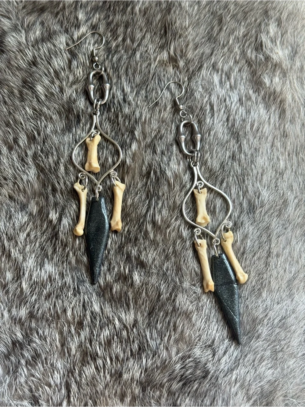 Black Spike & Bone Dangle Earrings oddities jewelry bone earrings witchy boho
